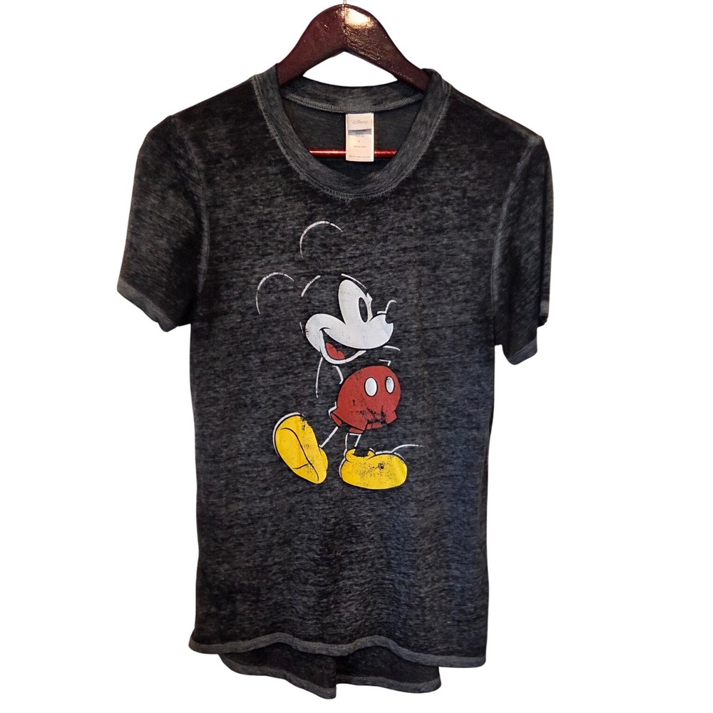 Disney Mickey Mouse Graphic T Shirt Womens Size Small Distressed Charcoal‎ Grey